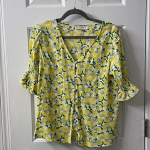 LOFT Yellow and Green Patterned Blouse